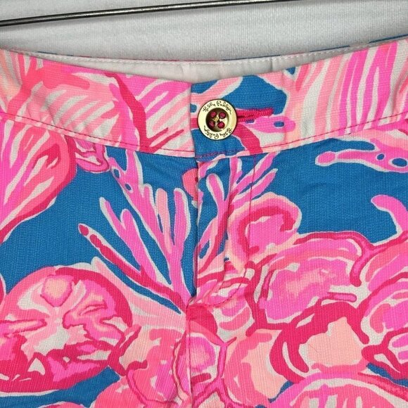 Lilly Pulitzer 5" Shorts Pink Blue Buttercup Short Scalloped Hem Sz 0 - Picture 2 of 7